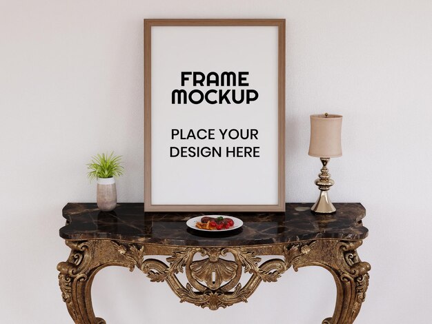 PSD blank photo frame mockup on the desk