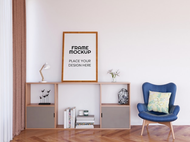 Mockup di cornice per foto in bianco sulla scrivania