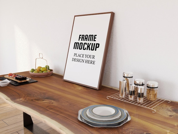 Blank photo frame mockup on the desk