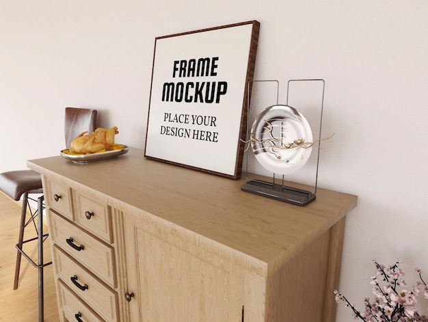 PSD blank photo frame mockup on the desk