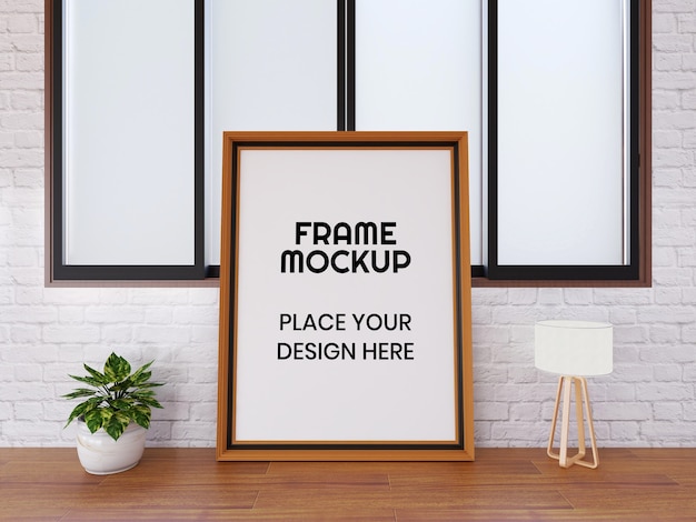 Blank photo frame mockup on the floor