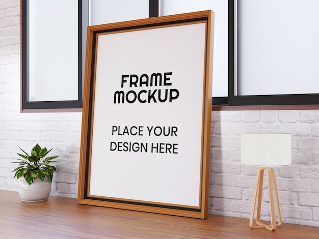 Blank photo frame mockup on the floor