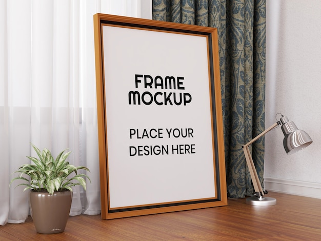 Blank photo frame mockup on the floor