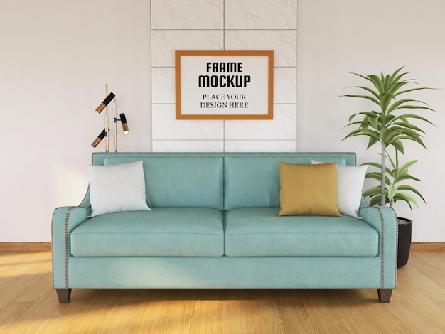 PSD blank photo frame mockup in the living room