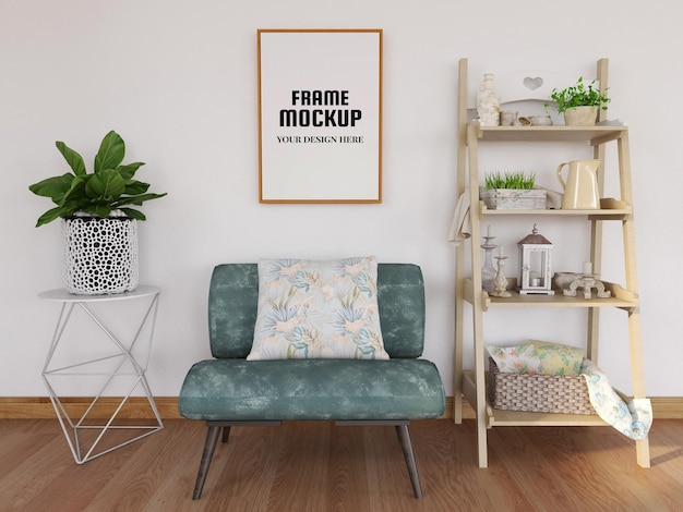 Blank photo frame mockup in the living room