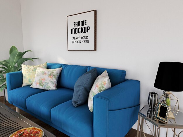 PSD blank photo frame mockup in the living room