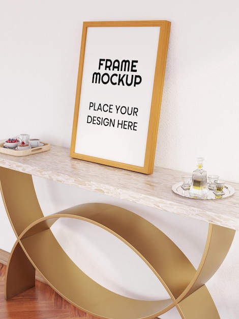 Blank photo frame mockup realistico sulla scrivania moderna