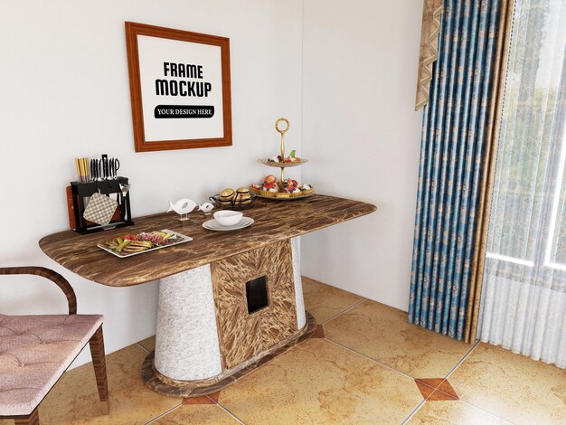 Mockup di cornice per foto vuota realistica nella cucina moderna