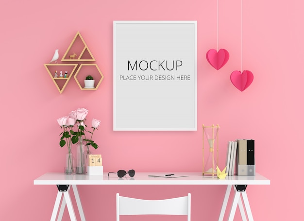 Blank photo frame for mockup on wall, Valentine Concept