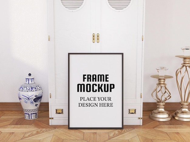 Blank Photo Frame Mockup on the Wooden Floor