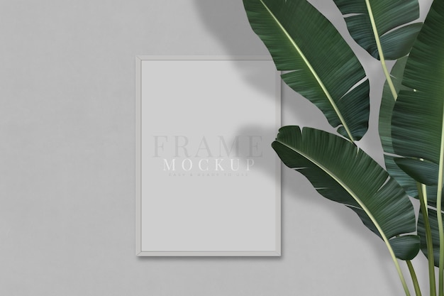 PSD Пустая рамка для фотографий художественная графика с шаблоном макета leaves frame на фоновой текстуре 3d рендеринг