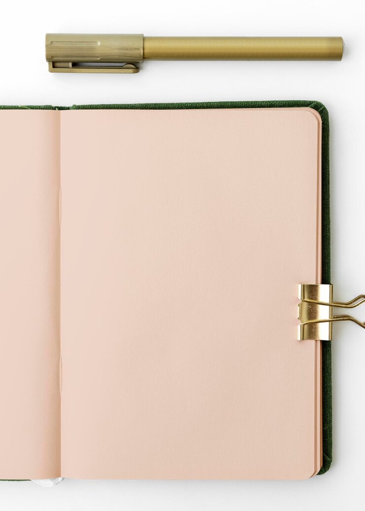 PSD blank plain notebook page with stationary mockup