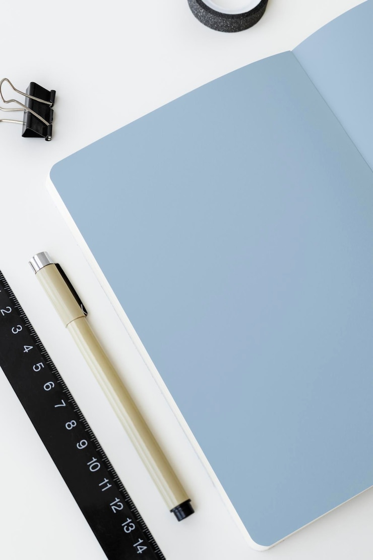 PSD blank plain notebook page with stationary mockup