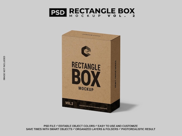 blank rectangle kraft box mockup small medium big size cardboard box packaging design psd mockup