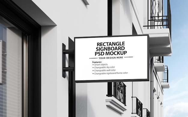 Blank rectangle signboard PSD mockup exterior scene 3d rendering image for graphic template