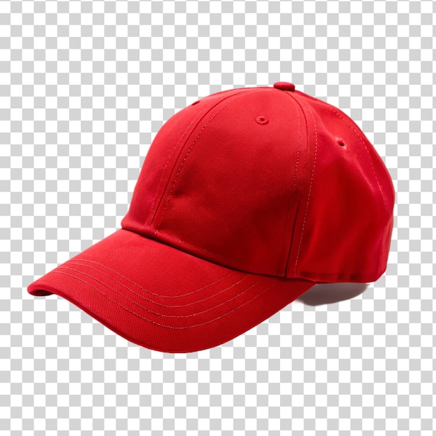 PSD blank red baseball cap isolated on transparent background