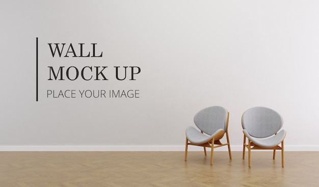 Blank Room Wall Mock Up With Wooden Floor and A Pair of Elegant Brown Wooden Chair