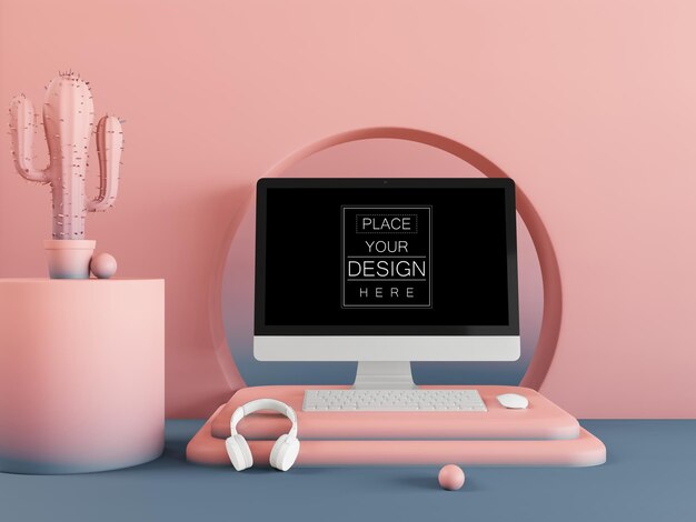 Blank screen Computer  Mockup on modern background