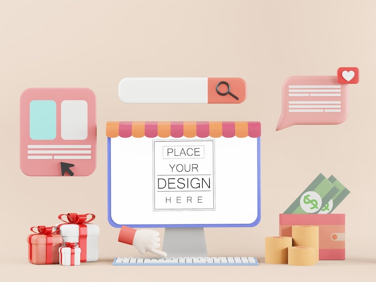 PSD пустой экран компьютер с элементом psd mockup