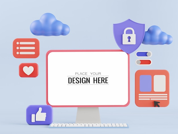 Computer con schermo vuoto con elemento psd mockup