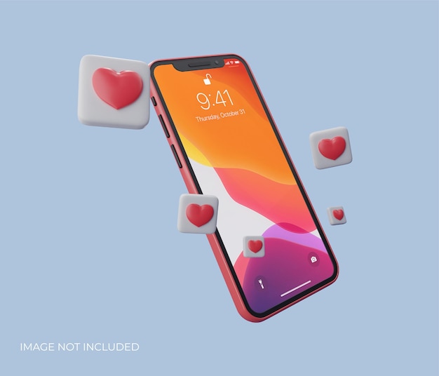 PSD mockup di telefono cellulare con schermo vuoto con icone 3d psd gratuite