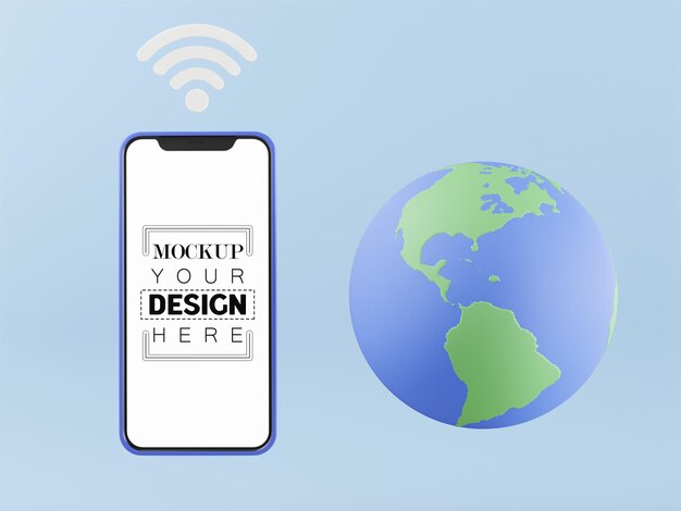 空白の画面のスマートフォンのコンピューターのモックアップ。グローバルコミュニケーションの概念