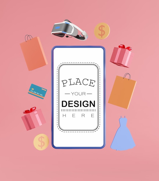 PSD blank screen smart phone mockup with shopping elements