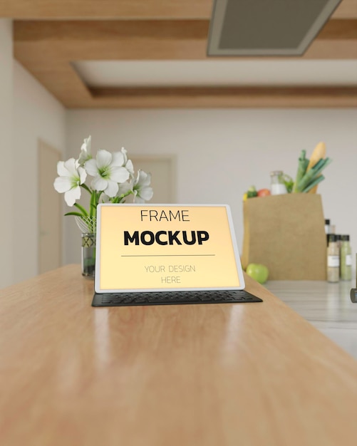 Mockup di tablet con schermo vuoto con custodia per tastiera