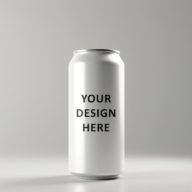 Blank soda can mockup with customizable design on minimal background