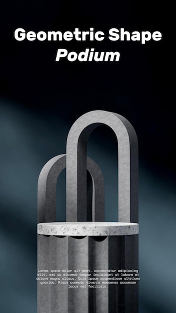 blank space white marble cylinder podium in portrait gray concrete arch backdrop 3d rendering