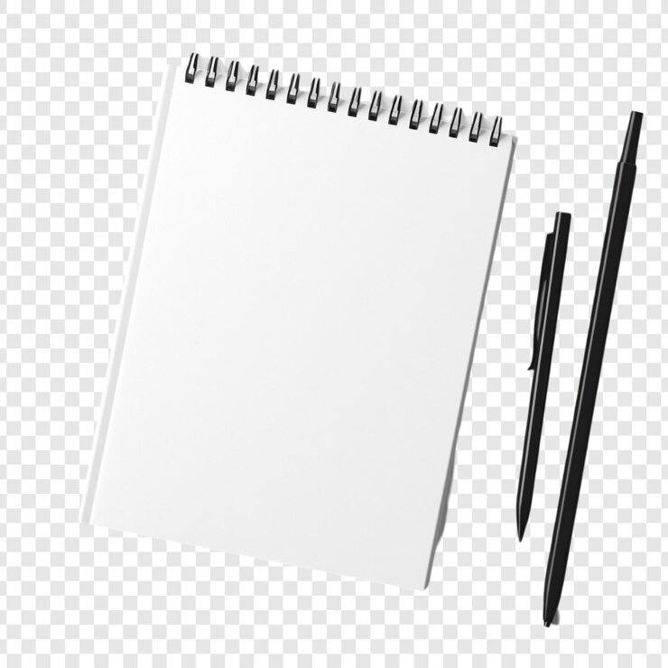 PSD blank spiral notebook and two black pens mockup stationery design template office supplies product presentation