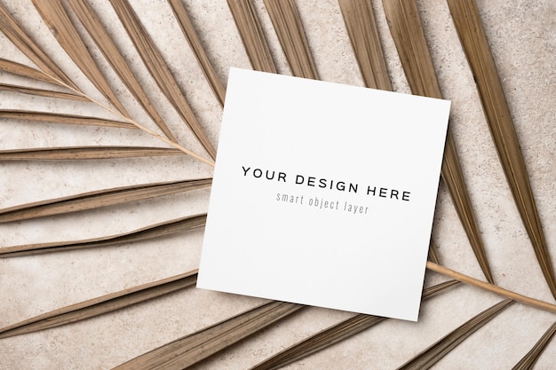 blank square wish card mockup with copy space and botanical decor