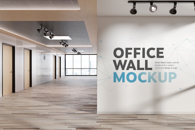 Premium PSD | Blank squared wall in bright office mockup