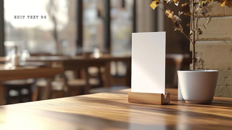 PSD blank tabletop menu card mockup in a cafe