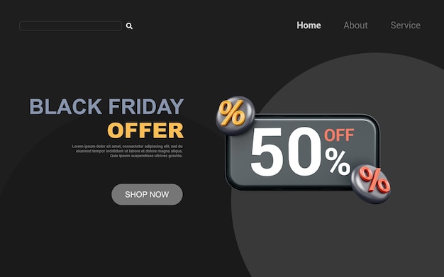 PSD 割引ブラック フライデーの暗い背景 3 d レンダリング コンセプトにパーセンテージ記号を持つ空白のテンプレート