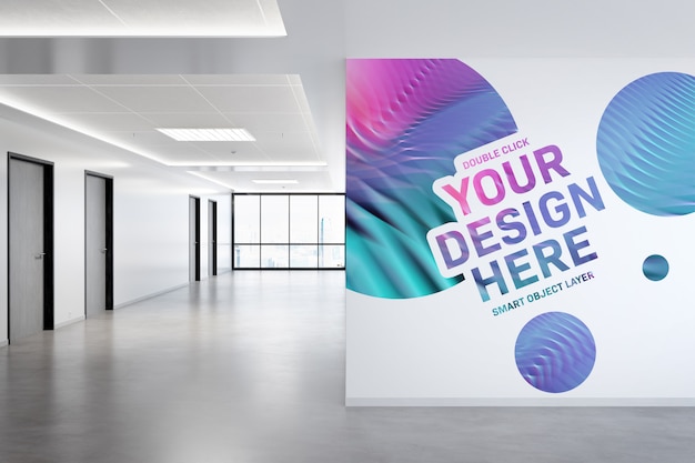 PSD blank wall in bright office mockup