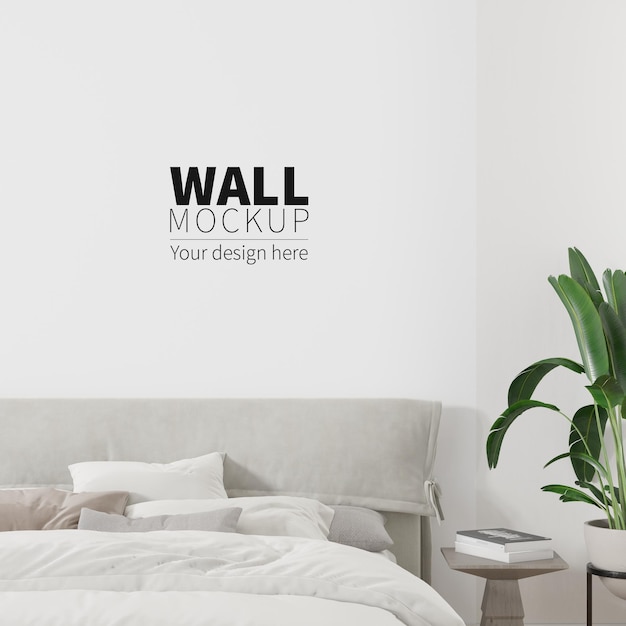 PSD blank wall mockup behind bed