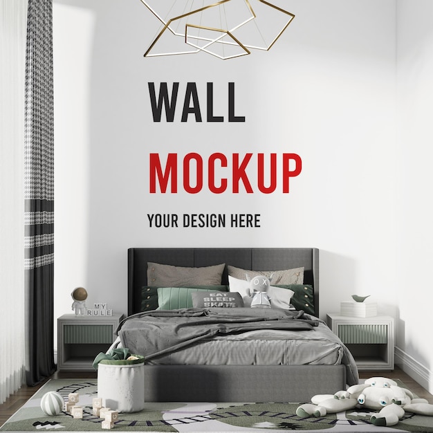 PSD blank wall mockup modern grey white bedroom