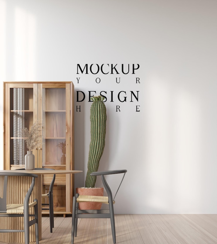 PSD blank wall mockup in modern scandinavian style dining room