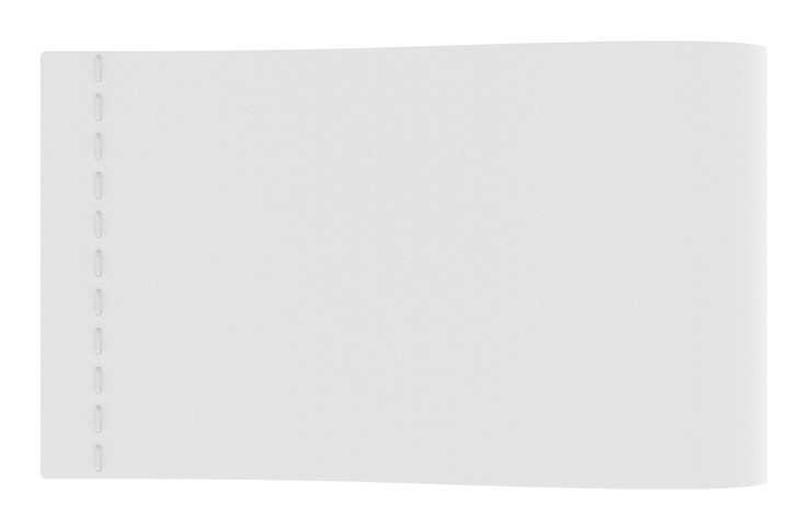 PSD blank white clothing label with stitch line 3d rendering isolated on transparent background