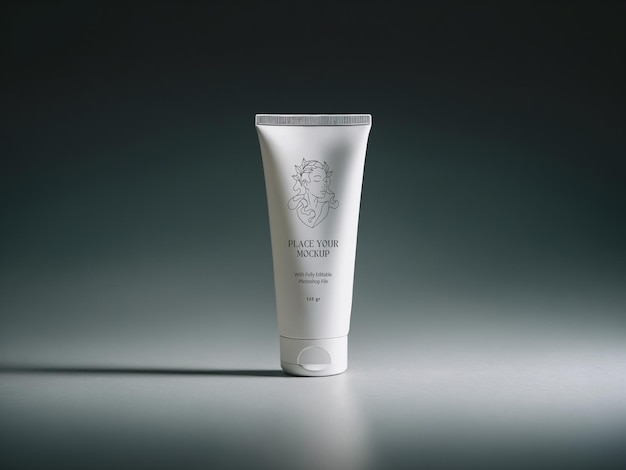 blank white cosmetic tube product mockup on a gradient surface