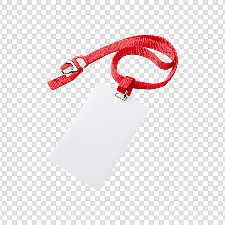 PSD blank white identity card with red ribbon isolated on transparent background
