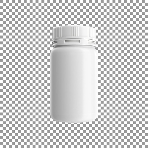 Vaso di plastica della medicina bianca vuota su sfondo trasparente