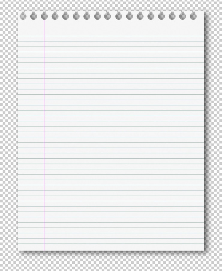 PSD blank white paper background from lined page isolated on transparent background