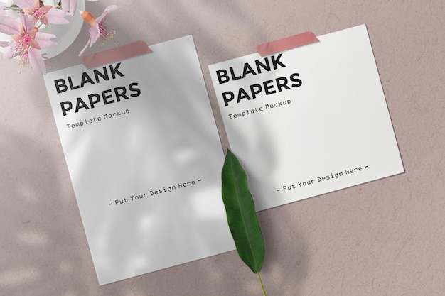 Blank White Papers Template Mockup