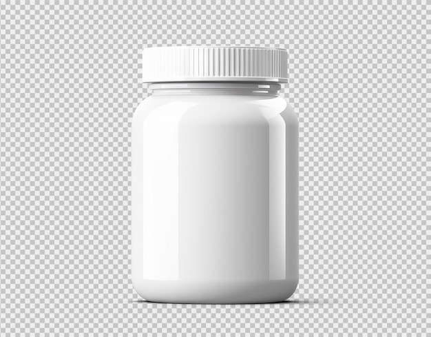 Blank white plastic jar with lid insulated on transparent background