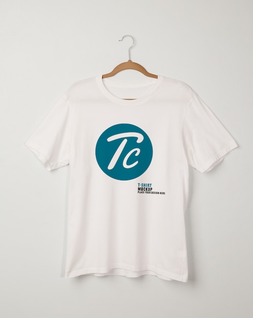 Blank White T-Shirts mockup hanging