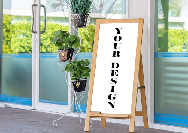 Blank wood frame outdoor stand mockup chalkboard menu display at store front