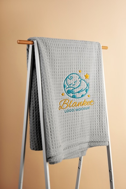 Blanket with branding label mock-up design