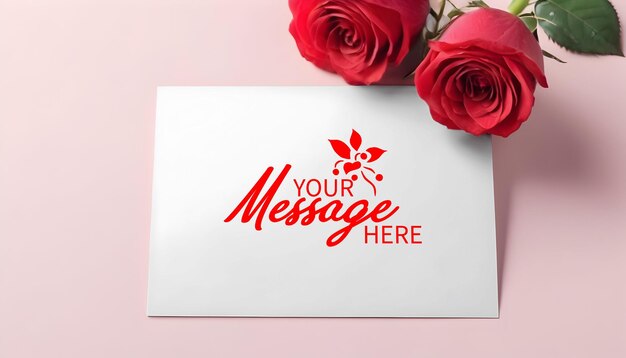 PSD blankwhitecardunderaroseflowerforvalentinecardmockup1